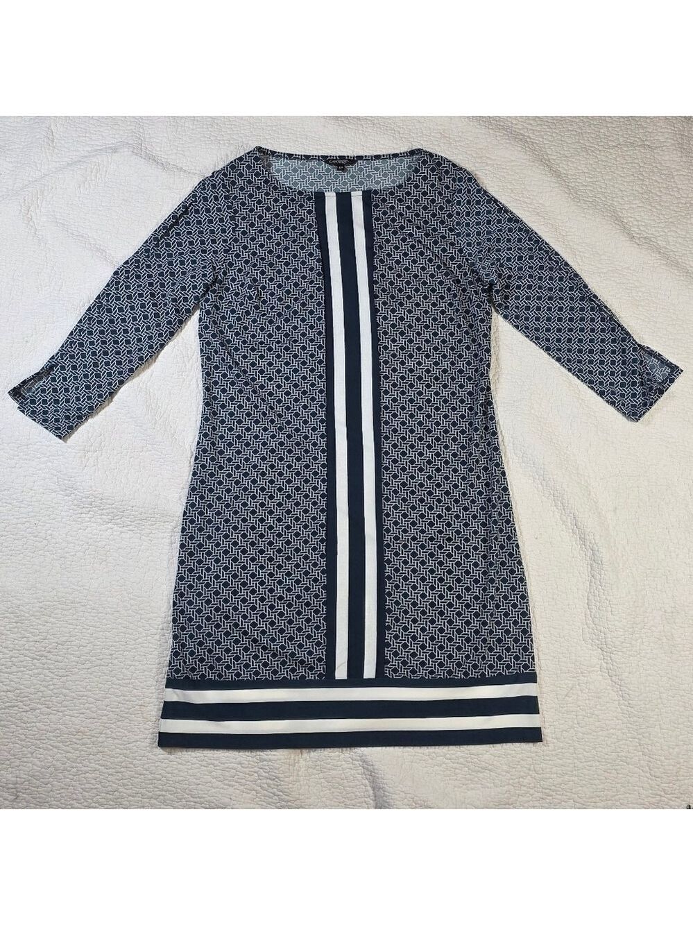 George Navy Blue Geometric Cut-Out Slit Sleeve Dress